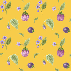 Hand drawn floral and vegetable repeat background
