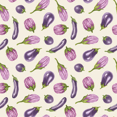 Seamless pattern with various fresh vegetables eggplant