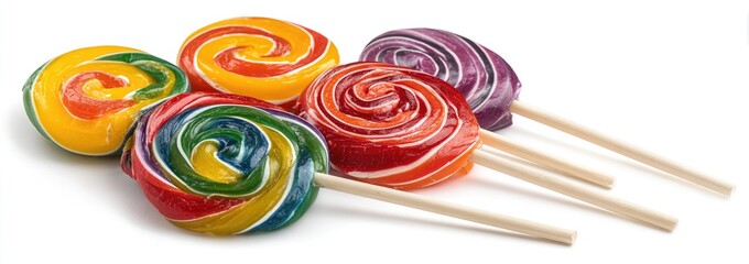 Colorful swirl lollipops on sticks