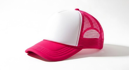 Fototapeta premium Pink and White Trucker Hat on White Background