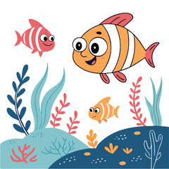 Fototapeta premium Creative flat vector illustration of a decorative fish with an abstract colorful design, perfect for aquatic and marine projects.