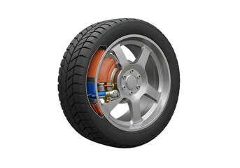 Obraz premium Electric car tire and wheel with motor isolated on transparent background