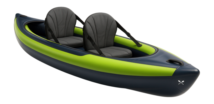 Two-person inflatable kayak with high-back seats for calm lake paddling