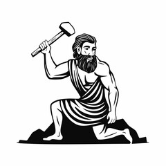 Cave prehistoric man with stone hammer image vector isolated on white background.