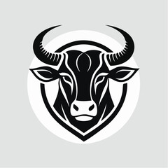 Vector Illustration of a Simple Black and White Bull Logo with Minimalist Design