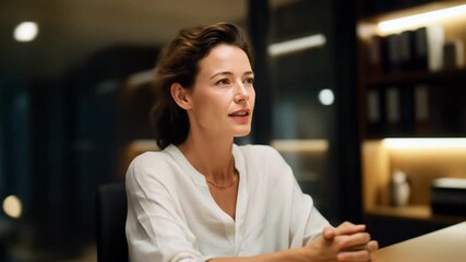 Confident Woman in White Shirt Sitting in Modern Interior