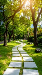 Obraz premium Winding path through lush park