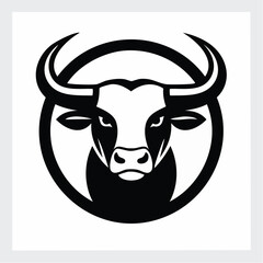 Vector Illustration of a Simple Black and White Bull Logo with Minimalist Design
