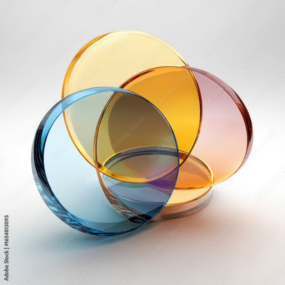 Poster abstract glass circles overlapping on white background for concept use