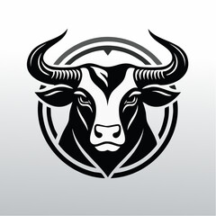 Vector Illustration of a Simple Black and White Bull Logo with Minimalist Design