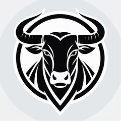 Vector Illustration of a Simple Black and White Bull Logo with Minimalist Design