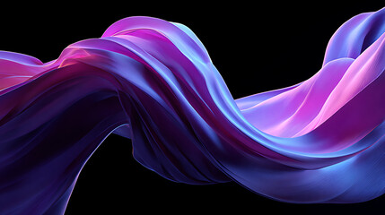 Abstract flowing waves of vibrant purple and blue light on a black backdrop
