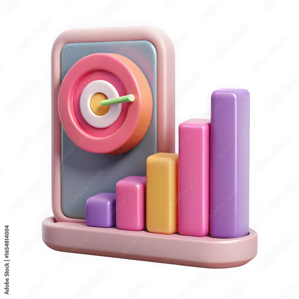 Poster 3d3d rendered bar chart and target icon with arrow on a black background graph goal isolated on a tr