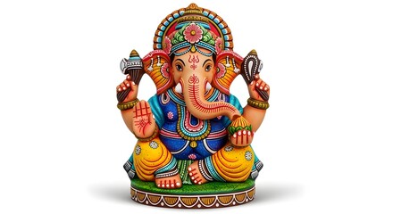 Fototapeta premium Vibrant Ganesha Statue: Colorful Hindu Deity, God of Wisdom and Prosperity, Traditional Indian Art