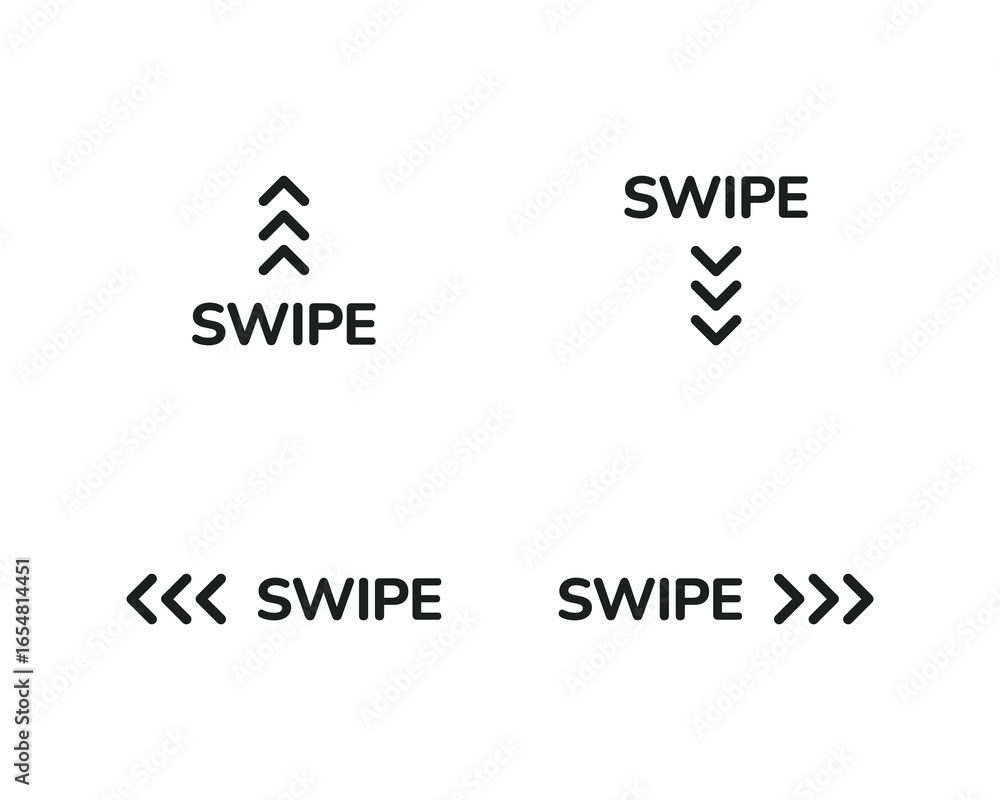 Poster swipe icon set. arrow swipe up, down, left, right icon. slide or swipe symbol. finger scroll interfa