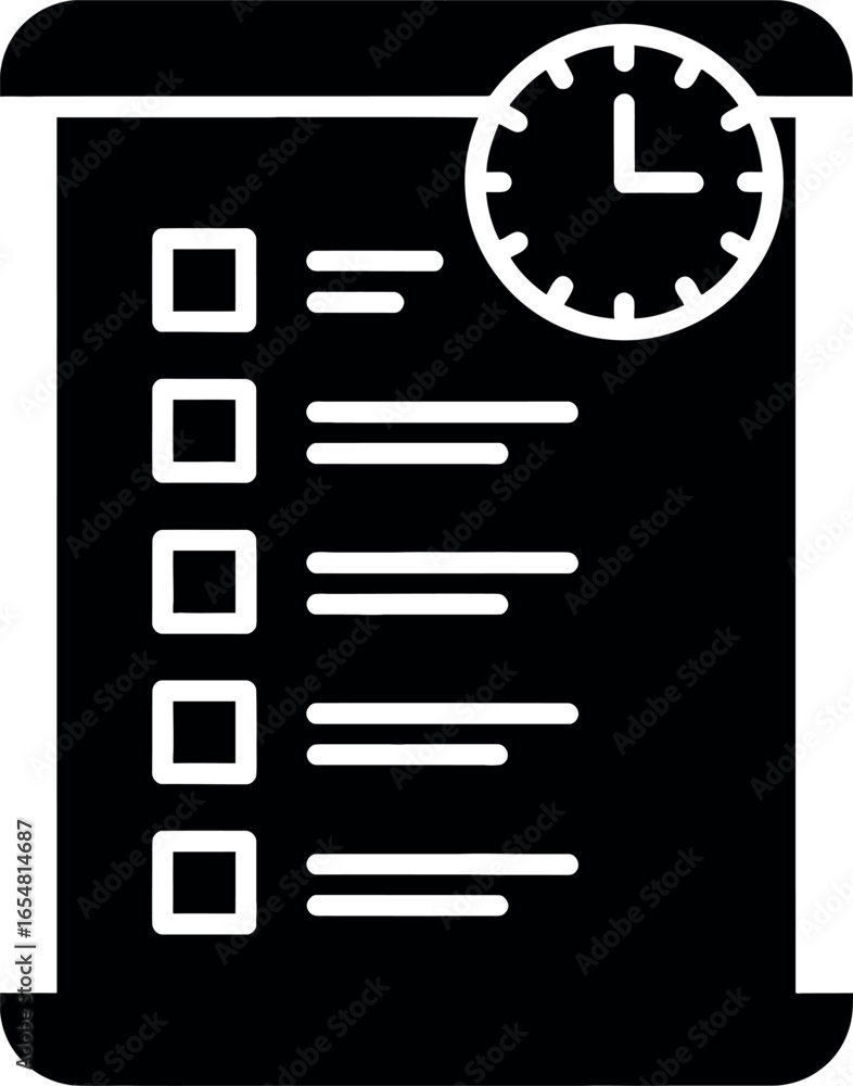Poster vector art of checklist with checkboxes and a clock, symbolizing tasks, time management, and deadlin