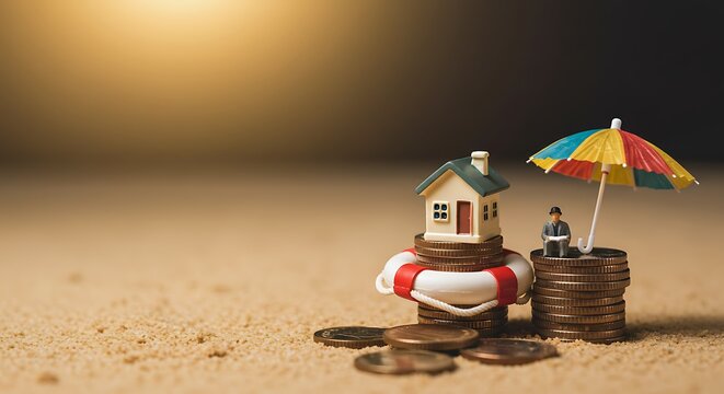 Miniature House and Man Symbolize Financial Security and Protection - Powered by Adobe
