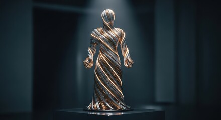 Abstract Figure Created From Twisting Light and Metal Threads Illuminated by Spotlight