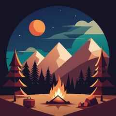 Obraz premium camping campfire with marshmallows (2).eps