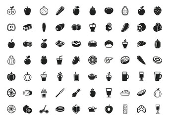 Assortment of food and drink icons isolated on white background