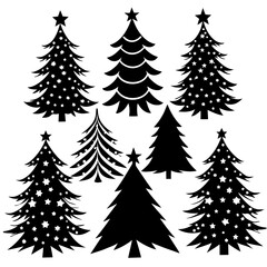 Silhouette Christmas Tree, Christmas Tree Silhouette Vector,   Elegant Christmas Tree Clip Art, Silhouette set of christmas tree