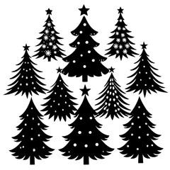 Silhouette Christmas Tree, Christmas Tree Silhouette Vector,   Elegant Christmas Tree Clip Art, Silhouette set of christmas tree