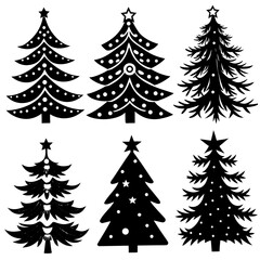 Silhouette Christmas Tree, Christmas Tree Silhouette Vector,   Elegant Christmas Tree Clip Art, Silhouette set of christmas tree