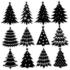 Silhouette Christmas Tree, Christmas Tree Silhouette Vector,   Elegant Christmas Tree Clip Art, Silhouette set of christmas tree