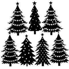 Silhouette Christmas Tree, Christmas Tree Silhouette Vector,   Elegant Christmas Tree Clip Art, Silhouette set of christmas tree