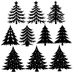Silhouette Christmas Tree, Christmas Tree Silhouette Vector,   Elegant Christmas Tree Clip Art, Silhouette set of christmas tree