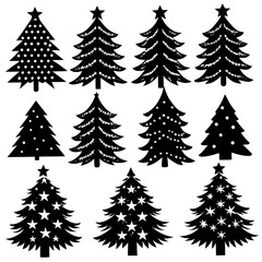 Silhouette Christmas Tree, Christmas Tree Silhouette Vector,   Elegant Christmas Tree Clip Art, Silhouette set of christmas tree