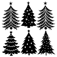 Silhouette Christmas Tree, Christmas Tree Silhouette Vector,   Elegant Christmas Tree Clip Art, Silhouette set of christmas tree