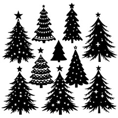 Silhouette Christmas Tree, Christmas Tree Silhouette Vector,   Elegant Christmas Tree Clip Art, Silhouette set of christmas tree