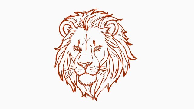 An animated lion head with orange lines on white background, with noise effect