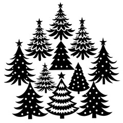 Obraz premium Silhouette Christmas Tree, Christmas Tree Silhouette Vector, Elegant Christmas Tree Clip Art, Silhouette set of christmas tree