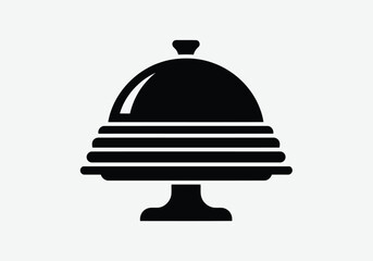 Black silhouette of a restaurant serving cloche or food dome isolated on white background