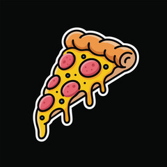 Delicious Cartoon Pizza Slice with Pepperoni and Cheese isolated on Black Background perfect for web design and food blog