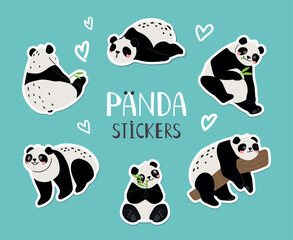 Panda baby bear vector set of stickers