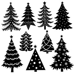 Obraz premium Silhouette Christmas Tree, Christmas Tree Silhouette Vector, Elegant Christmas Tree Clip Art, Silhouette set of christmas tree