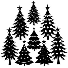 Silhouette Christmas Tree, Christmas Tree Silhouette Vector,   Elegant Christmas Tree Clip Art, Silhouette set of christmas tree