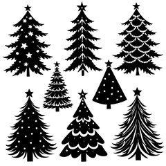 Silhouette Christmas Tree, Christmas Tree Silhouette Vector,   Elegant Christmas Tree Clip Art, Silhouette set of christmas tree