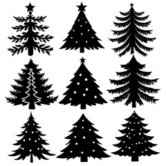 Silhouette Christmas Tree, Christmas Tree Silhouette Vector,   Elegant Christmas Tree Clip Art, Silhouette set of christmas tree