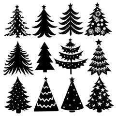 Obraz premium Silhouette Christmas Tree, Christmas Tree Silhouette Vector, Elegant Christmas Tree Clip Art, Silhouette set of christmas tree