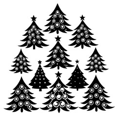 Silhouette Christmas Tree, Christmas Tree Silhouette Vector,   Elegant Christmas Tree Clip Art, Silhouette set of christmas tree