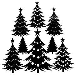 Silhouette Christmas Tree, Christmas Tree Silhouette Vector,   Elegant Christmas Tree Clip Art, Silhouette set of christmas tree