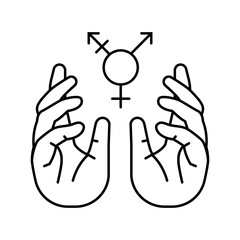 supportive hands around gender icons line icon vector illustration