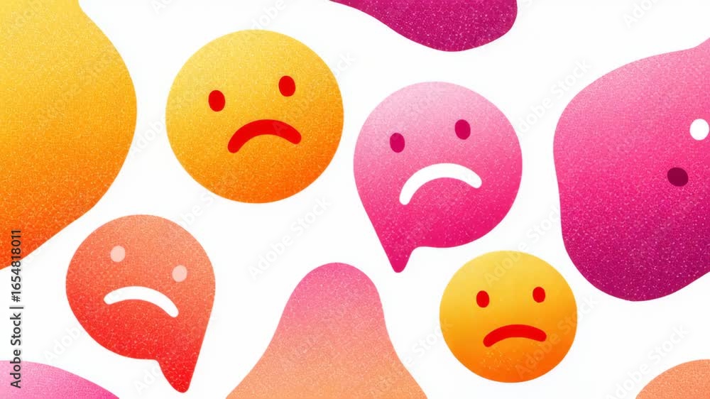 Aufkleber abstract seamless pattern of colorful sad faces with various expressions for humor and art projects