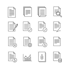 Document file icon set vector illustration of business data management and paper work for web and app design
