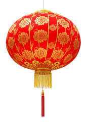 Festive Red Chinese Lantern with Gold Floral Design and Tassels Illuminating Cultural Celebrations A Symbol of Prosperity