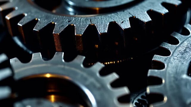 Precision Metal Gears: Seamless Interlocking Motion, Industrial Machinery Close-Up